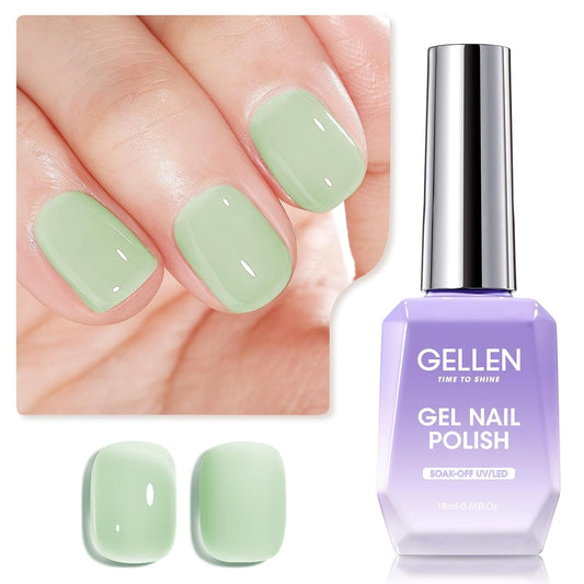 Gellen Gel Nail Polish 18Ml Jelly Mint Green Spring Translucent Pastel Sheer Soak Off UV for Nail Art at Home 0.61 Fl Oz