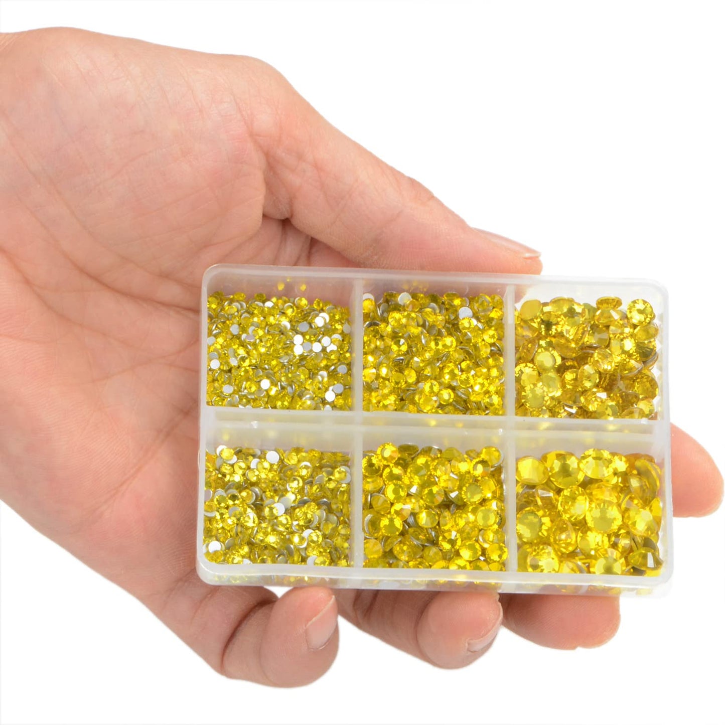 LPBeads 6000 Pieces Citrine and Champagne Non Hotfix Rhinestones 6 Sizes Round Crystal Glass Flat Back Rhinestones with Tweezers and Picking Pen for Nail Art Crafts Clothes Bags DIY