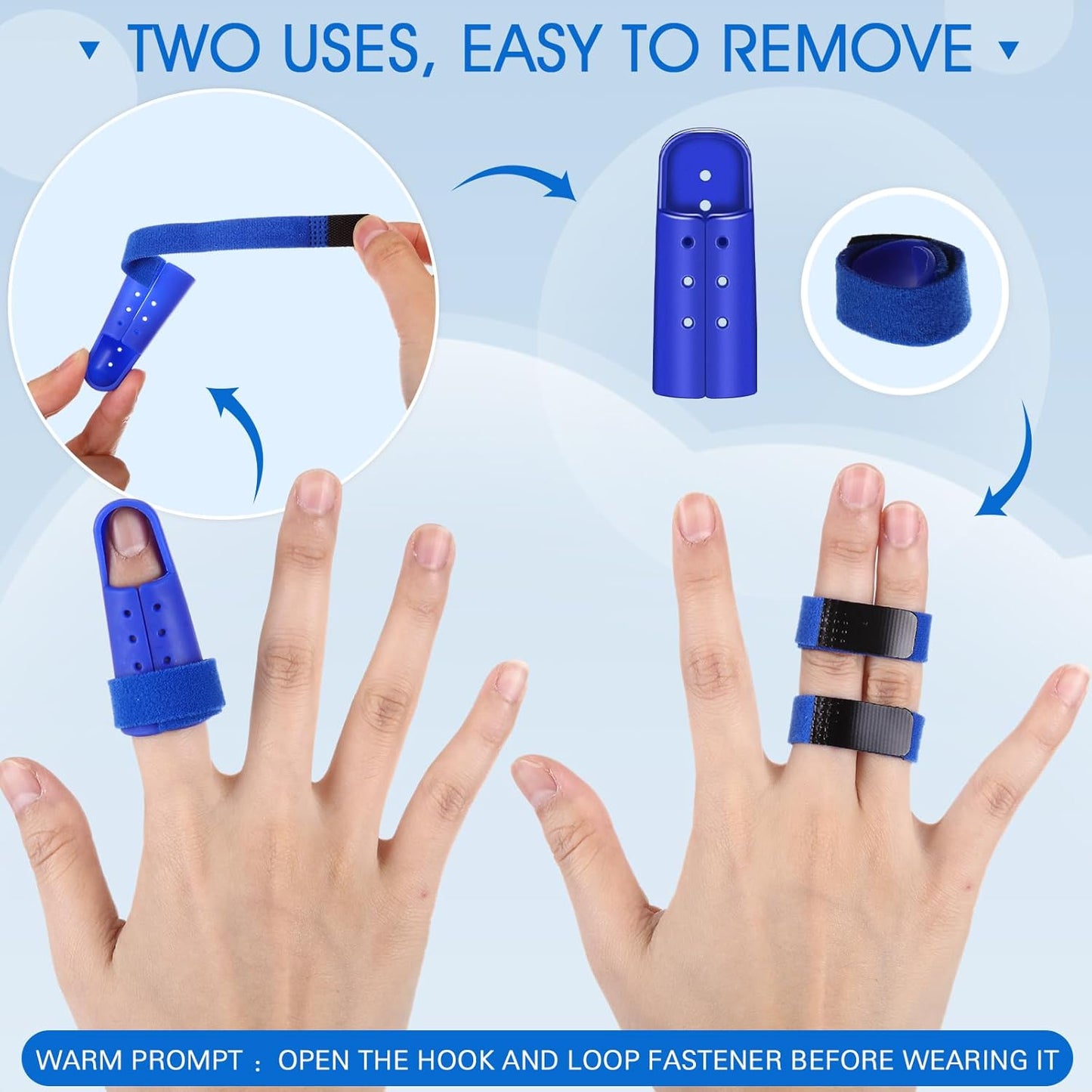 BBTO 10 Pcs Mallet Finger Splint, 5 Sizes Finger Support Brace Stabilizer Straightener Plastic Fingertip Protectors Arthritis Knuckle Immobilization for Thumb Pinky Middle Index Ring(Dark Blue)