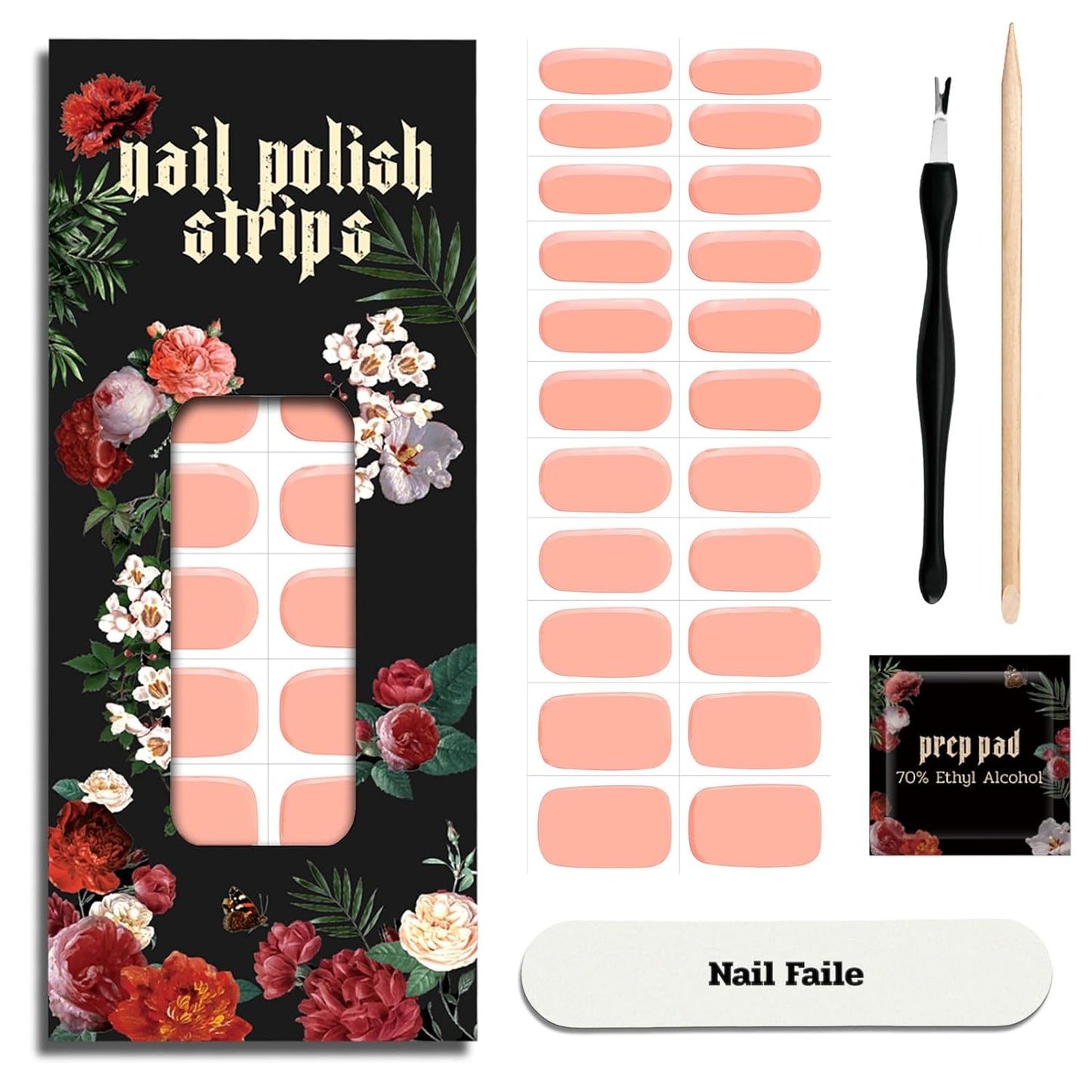 Nail Polish Strips - 22 Pcs Salon Quality Gel Nail Stickers - Long Lasting Wraps (Peach Pink)