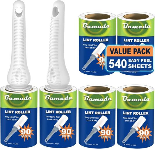 Sticky Lint Roller for Pet Hair: Lint Remover for Dog Cat Hair Mega Value Set 540 Sheets 2 Handles+6 Rollers Fur Removal for Clothes Couch Furniture