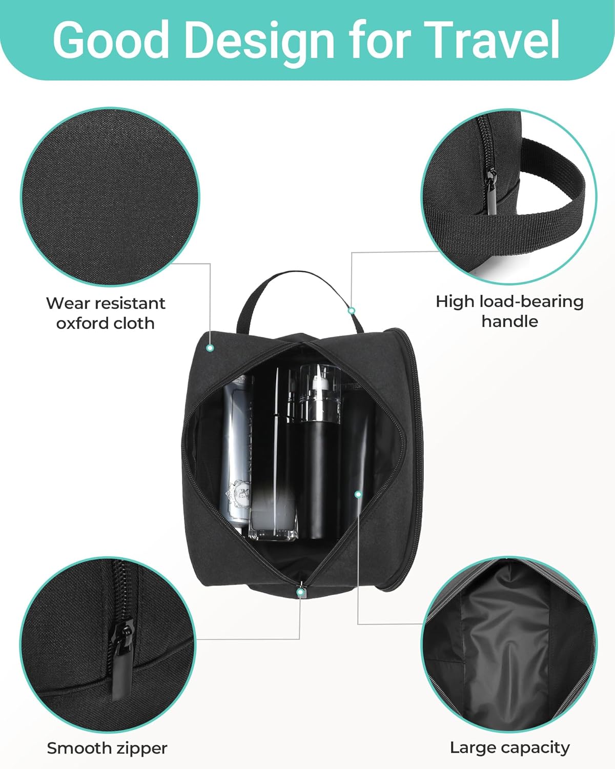 Elviros Travel Toiletry Bag for Men Hanging Dopp Kit Shaving Bag Toiletries Organizer Small Tool Medicine Hygiene Bag for Traveling Pouch (Black)