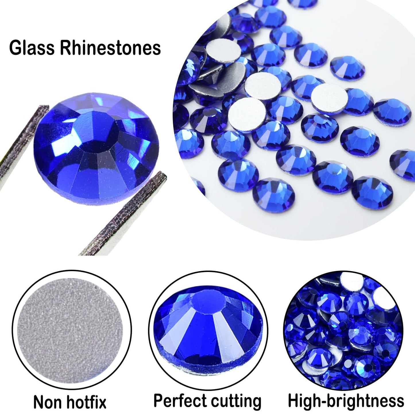 Flatback Glass Rhinestones,Bedazzler Gems 1440pcs Non Hotfix Crystal Rhinestones for Nail Charms Crafts Clothes Tumblers,Sapphire,SS20