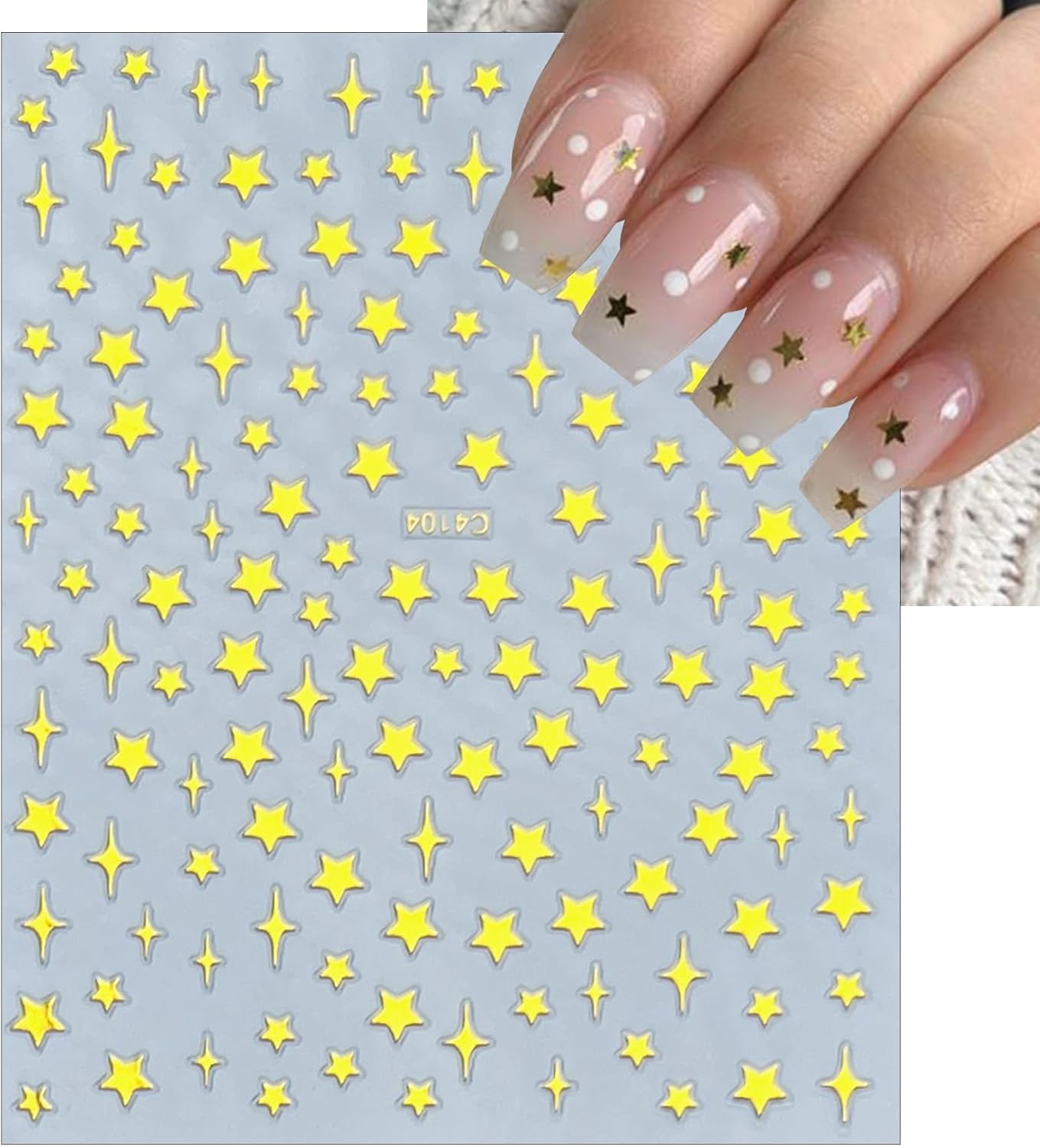 7Sheets Star Nail Art Stickers Decals 3D Self-Adhesive Shiny Black White Rose Gold Stars Nail Decals Holographic Laser Gold Silver Glitter Star Nail Design for Acrylic Manicure DIY Women Nail Decor