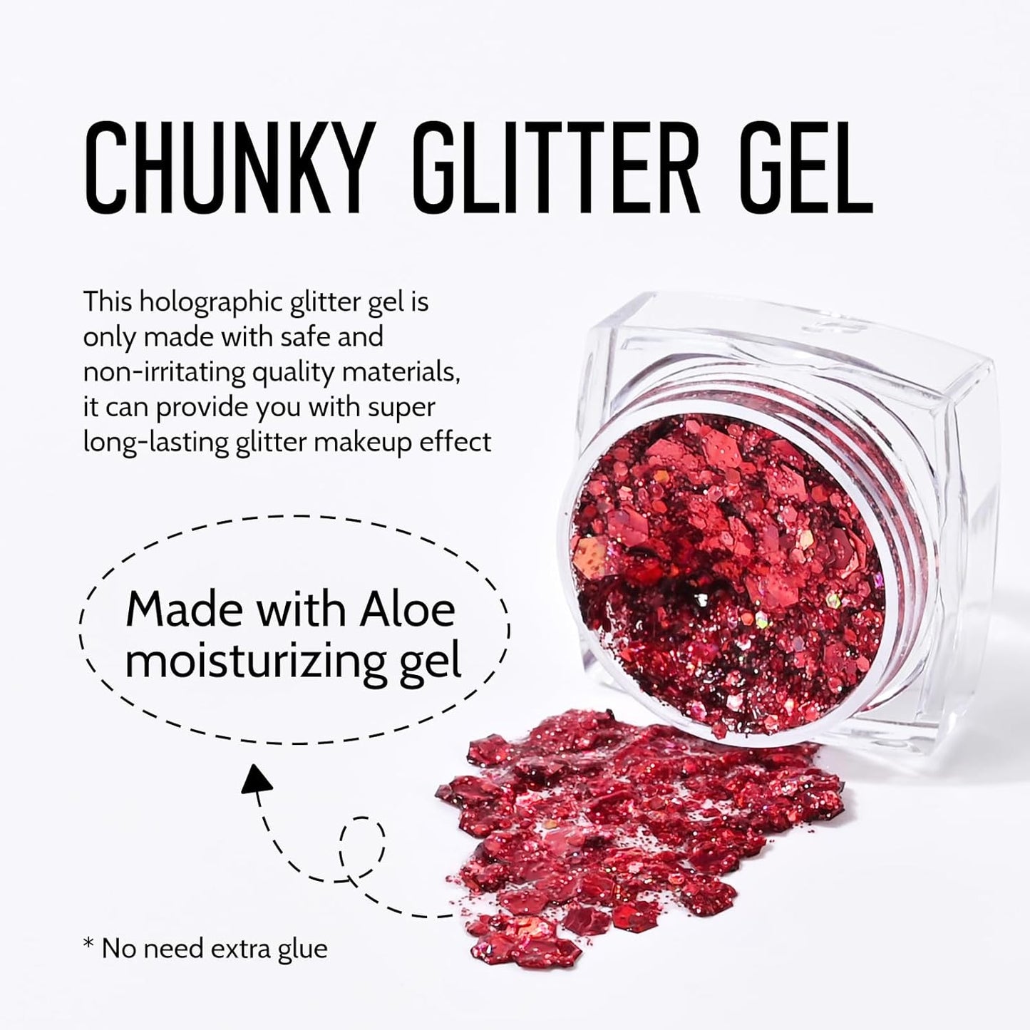 Ownest 12 Colors Holographic Chunky Glitter Gel Set, Christmas Party Makeup Face Body Eye Lips Hair Nail Cosmetic Festival Chunky Glitter Eyeshadow, Mixable, No Need Glue(B)