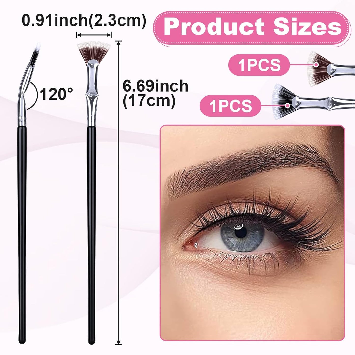 PAGOW 2 Pcs Folding Angle Scalloped Lash Brush, Multifunctional Mascara Fan Brush for Lashes, Mascara Brush Eyelash Comb Separator, Eye Lash Fan Brush Wands Makeup Tool (Black+Brown)