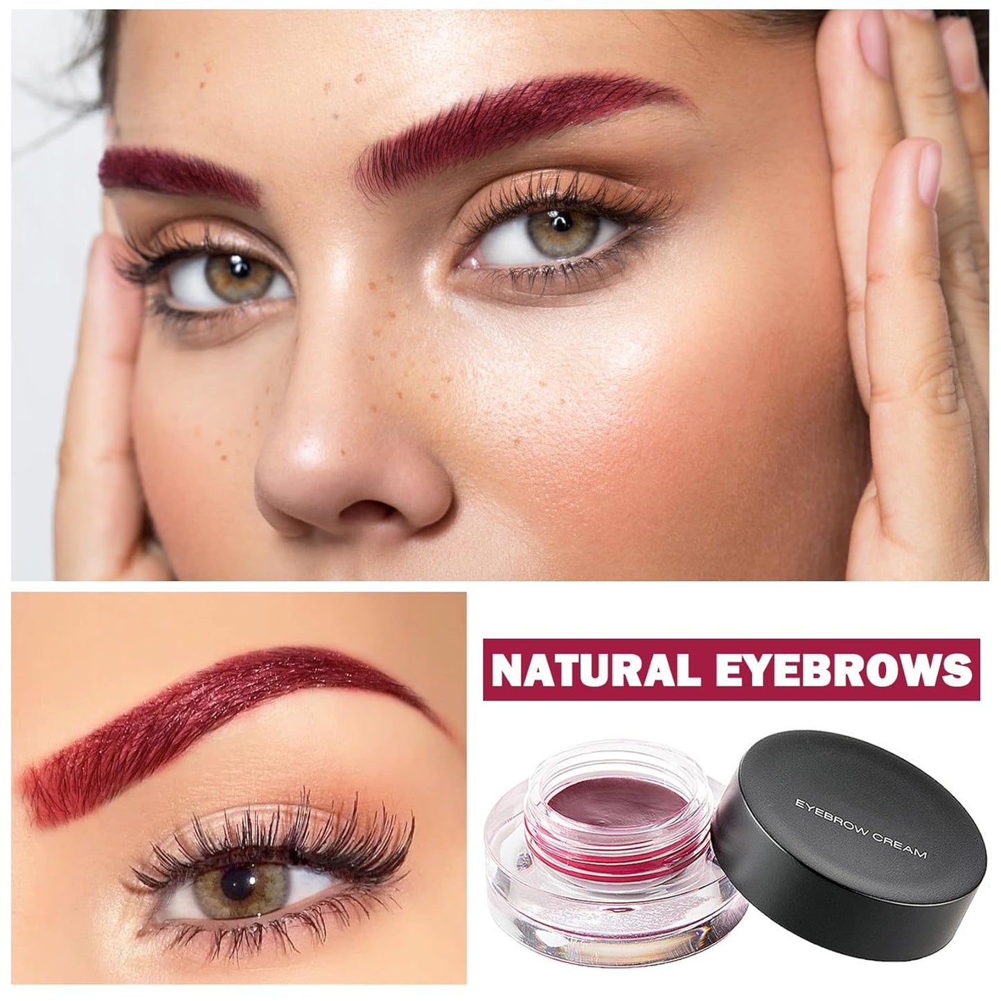 Eyebrow Pomade Cream,Brow Pomade Gel Naturally Long Lasting Waterproof,Delicate and Smooth Eye Brow Makeup Cosmetics with Eyebrow Brush - Wine