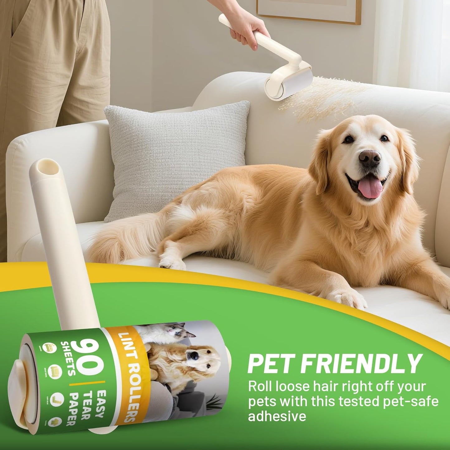 Lint Roller 2-in-1 Rotatable Handle Pet Hair Remover for Laundry Dog Hair, Cat Hair, Animal Fur, Fuzz Extra Sticky Roller for Couch, Clothes, Furniture and Carpet (5 Pack)