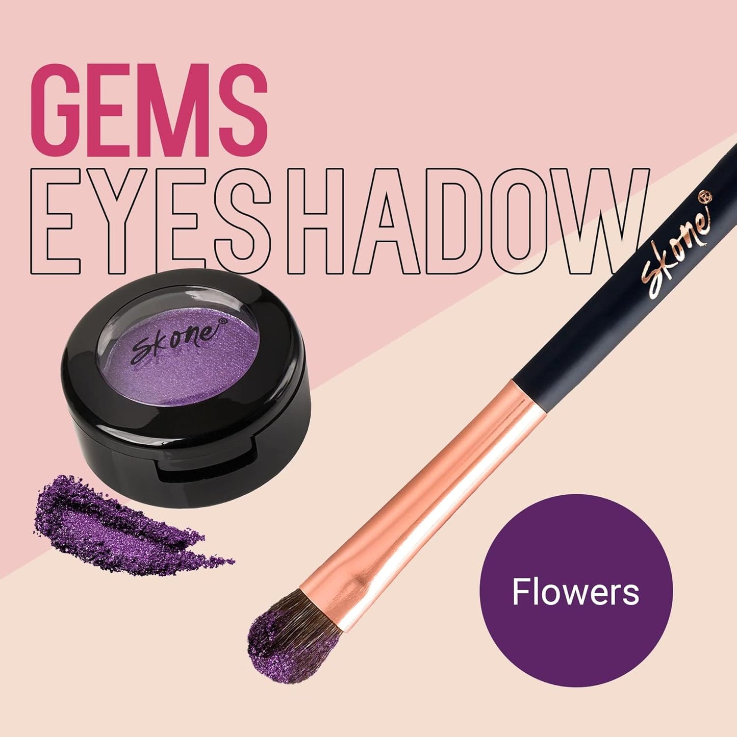 Skone Cosmetics Gems Eye Shadow, Highly Pigmented, Longwear Eye Makeup, Single Eyeshadow with Pro Shimmery Finish - Ultra-Blendable, Slightly Shimmer Shades - Purple Eyeshadow - Flowers