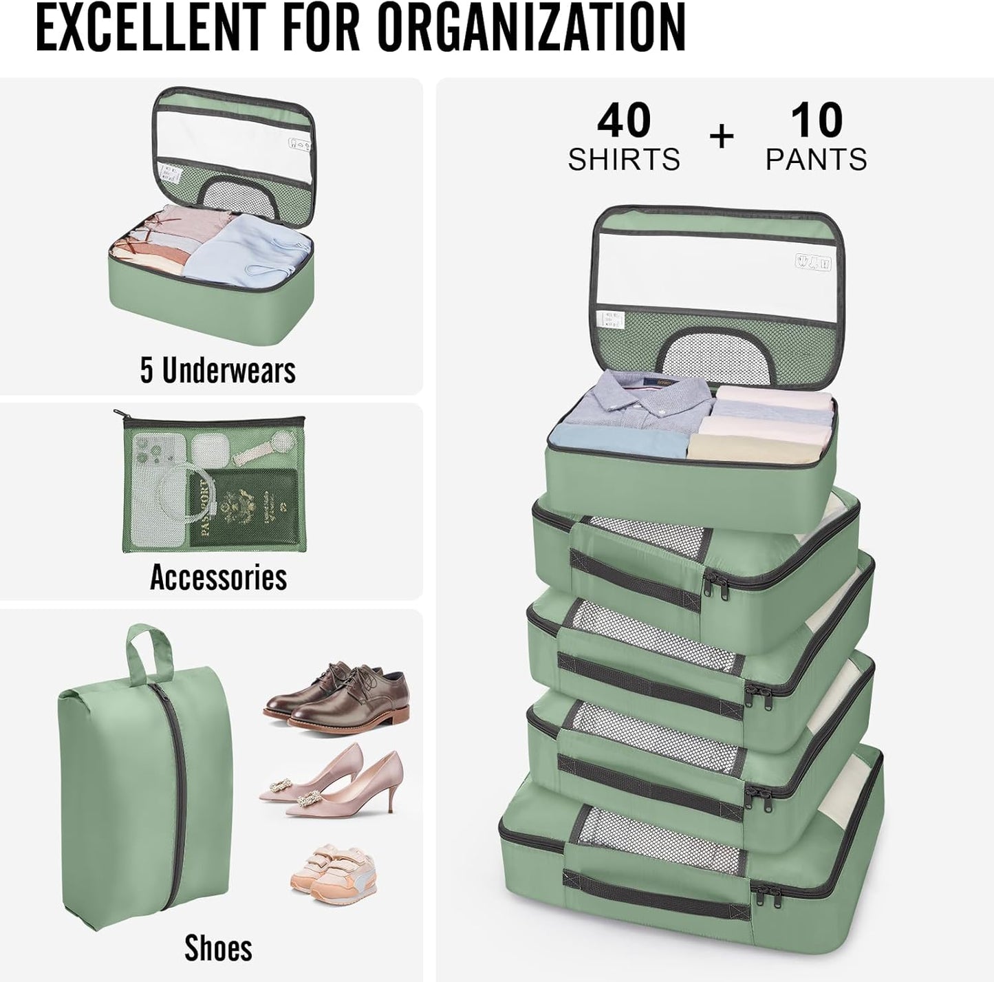 Veken 10 Set Packing Cubes for Travel Essential, Suitcase Organizer Bags in 4 Sizes, Carry-On Luggage Accessories with Large Laundry & Hanging Toiletry Bag, Must-Have for Airplane, Road Trip & Camping