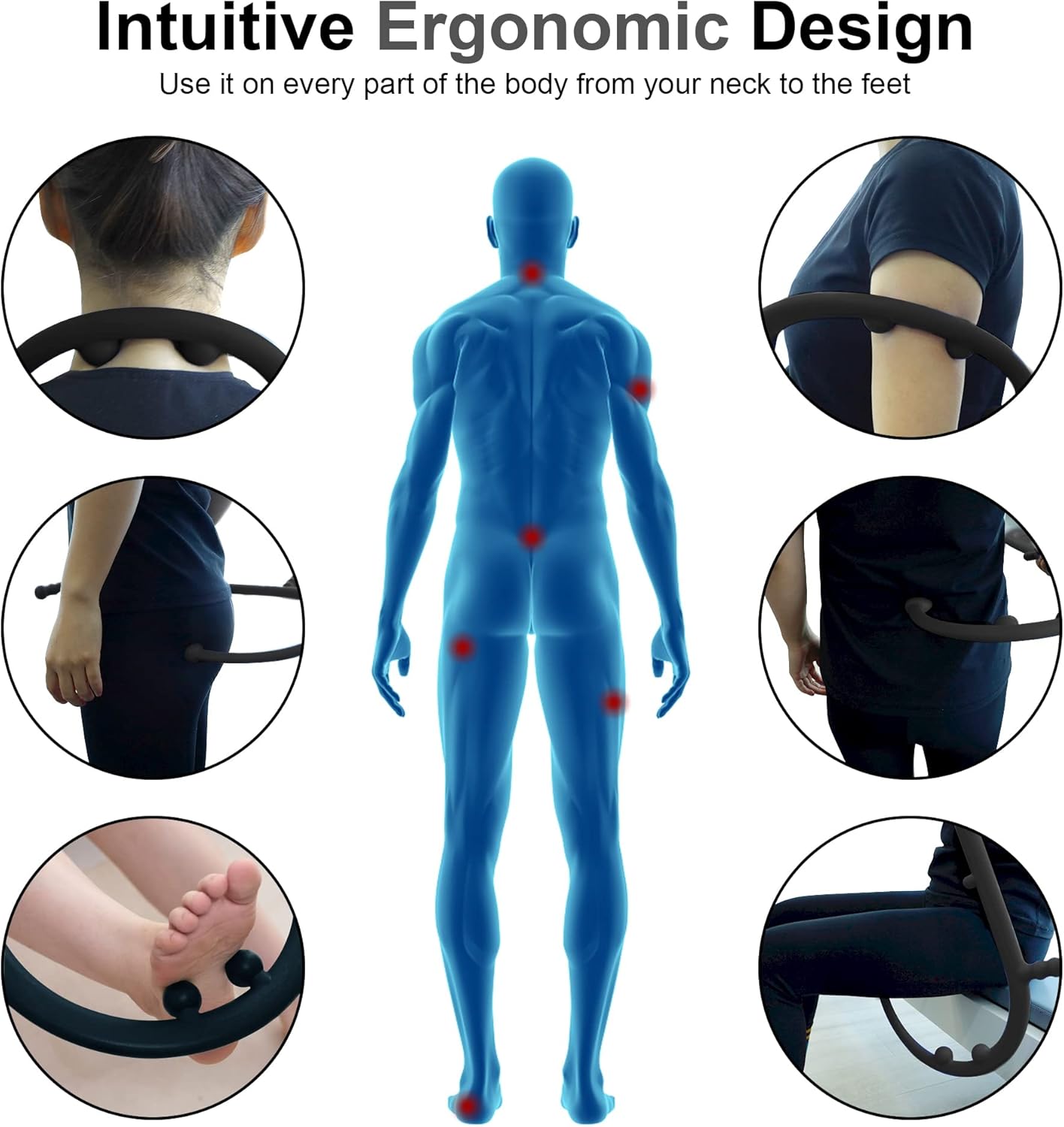 Massage Trigger Point Cane, Muscle Release Tool Self Massage Hook Cane, Handheld Back, Neck, Shoulder, Leg and Feet Massager Rod, Body Deep Tissue Gifts for Men & Women, Black