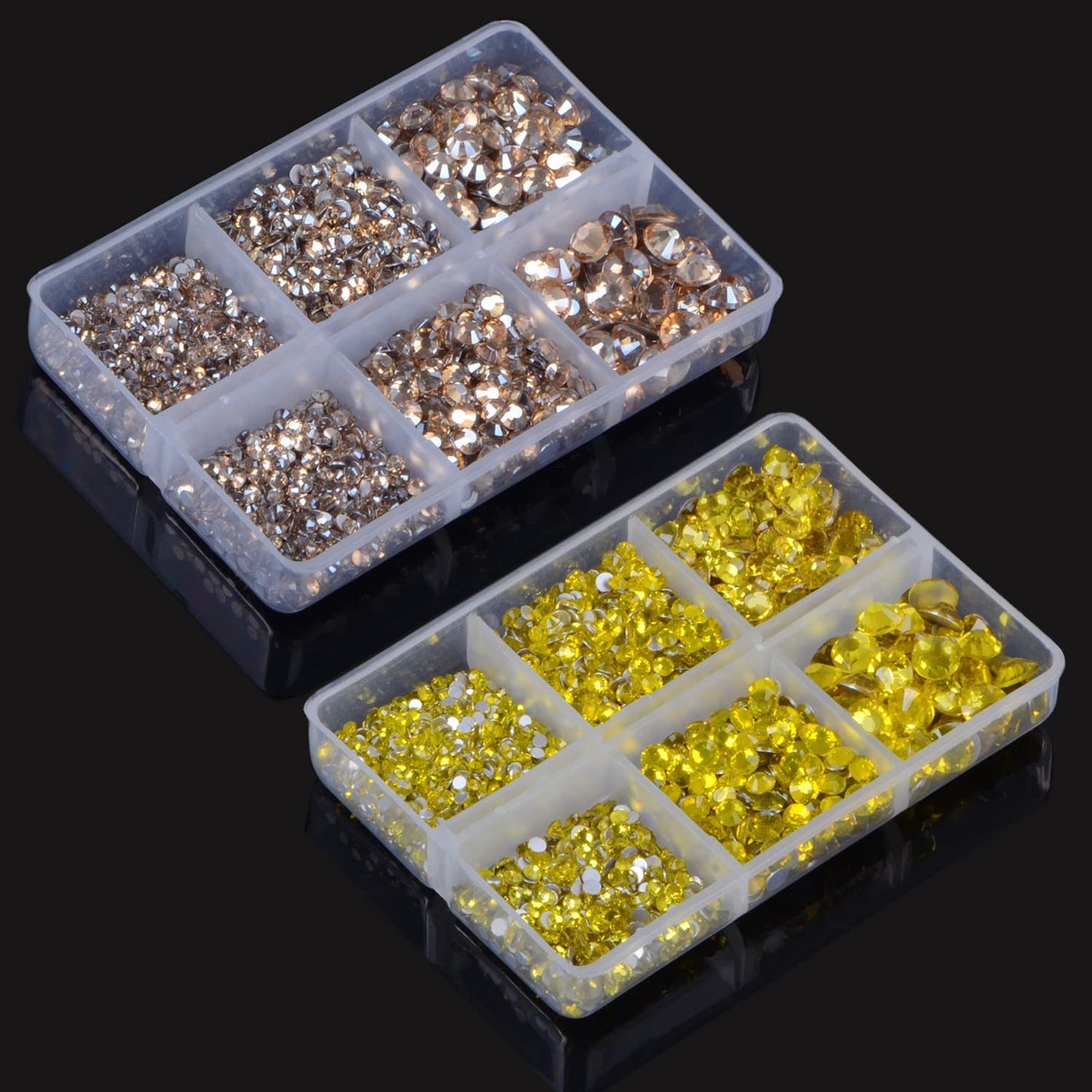 LPBeads 6000 Pieces Citrine and Champagne Non Hotfix Rhinestones 6 Sizes Round Crystal Glass Flat Back Rhinestones with Tweezers and Picking Pen for Nail Art Crafts Clothes Bags DIY