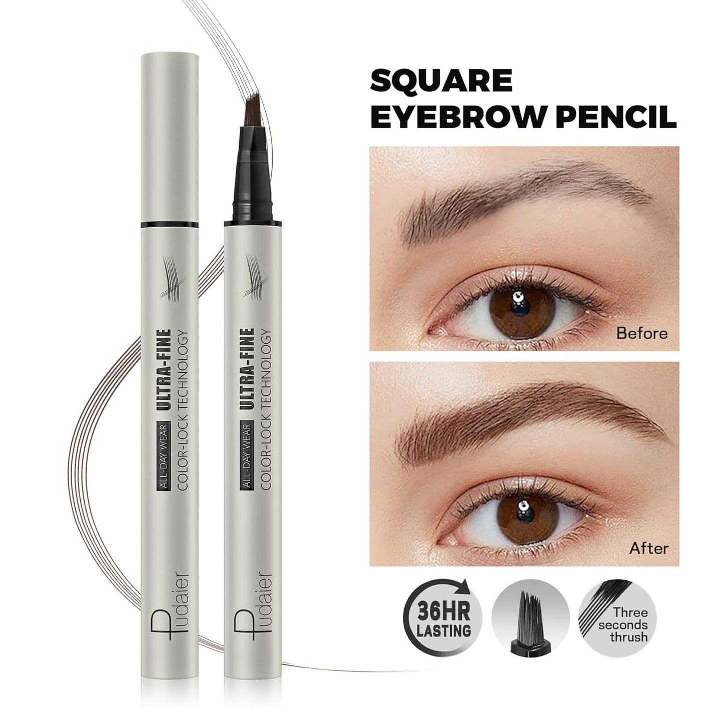 2 Pack Microblading Eyebrow Pen and Brow Tint for Women with Angled Brush & Dip to Effortlessly Create Natural Hair Like Brows, Waterproof Fast Eye Brow Makeup Pencil, Last All Day (Chocolate)
