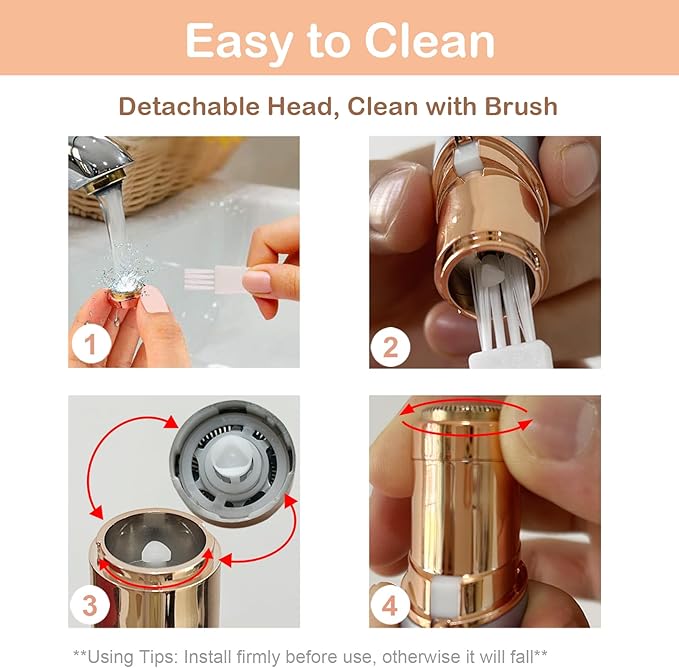 Facial Hair Removal Eyebrow Trimmer - Facial Shaver Device 2 in 1 Remover for Face Peach Fuzz Eyebrow Nose Ear Hair Chin Lips Armpit with LED Light Rechargeable for Women Men Travel Size (Gold)