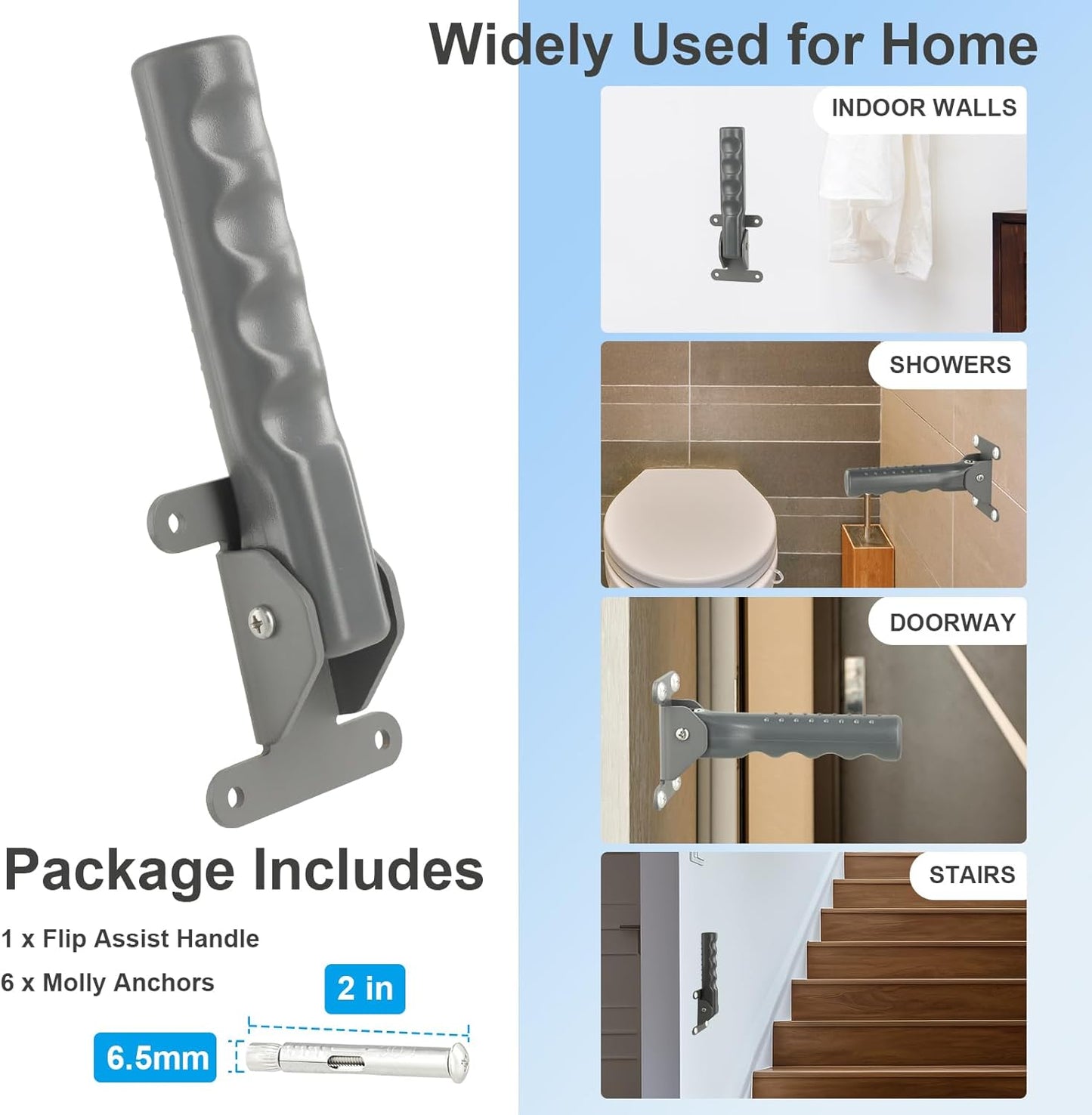 Flip a Grip Doorway Assist Handle - Safety Grab Bar for Elderly, Handicapped, 300LB Weight Suport, Non-Slip Stair & Doorway Stability Aid - Gray(for Hard Wall)