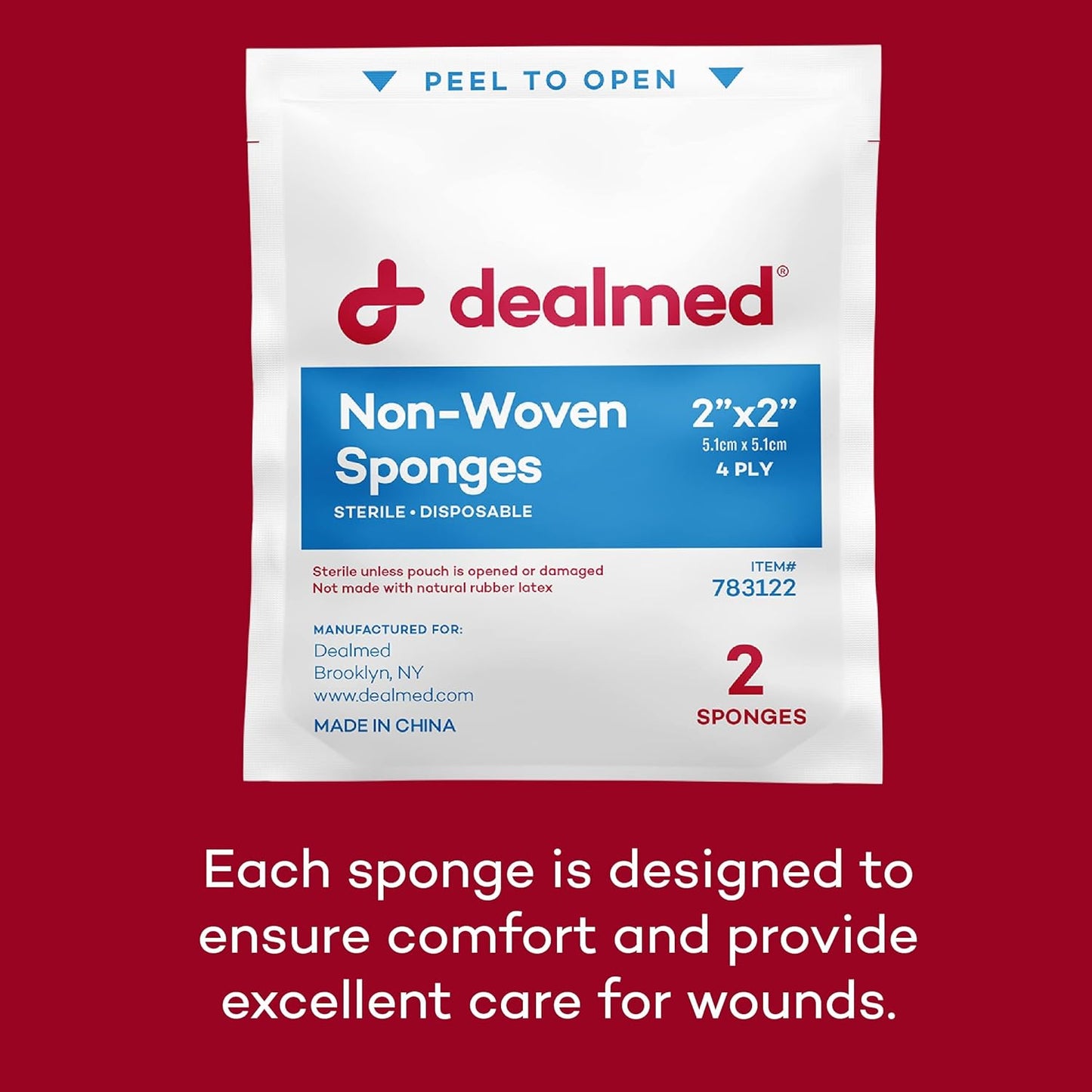 Dealmed Premium Non-Woven Sponges – 2" x 2" 4-Ply Non-Woven Gauze Pads, 25 Pouches, 2 Per Pouch (Pack of 30), Absorbent Gauze Sponges, Wound Care Product for First Aid Kits and Medical Facilities