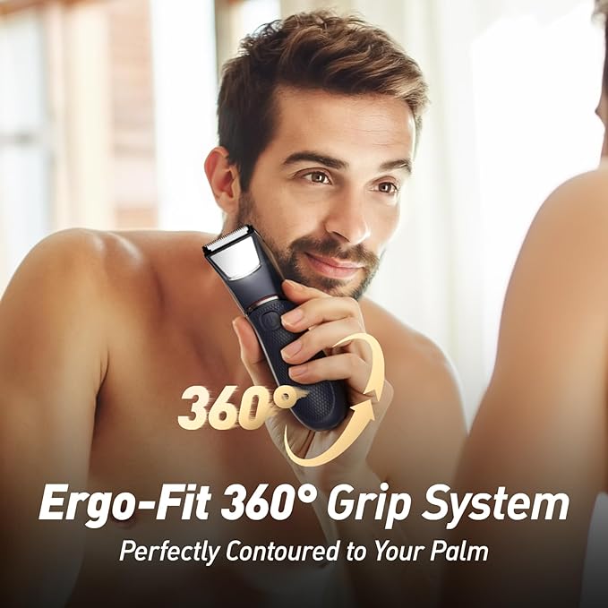 Body Hair Trimmer for Men: Pubic Hair Trimmer with Mirror & LED Light - Electric Ball Shavers with Ceramic Blades & Travel Lock - Body Groomer IPX7 Waterproof Wet/Dry Use for Groin/Legs/Chest