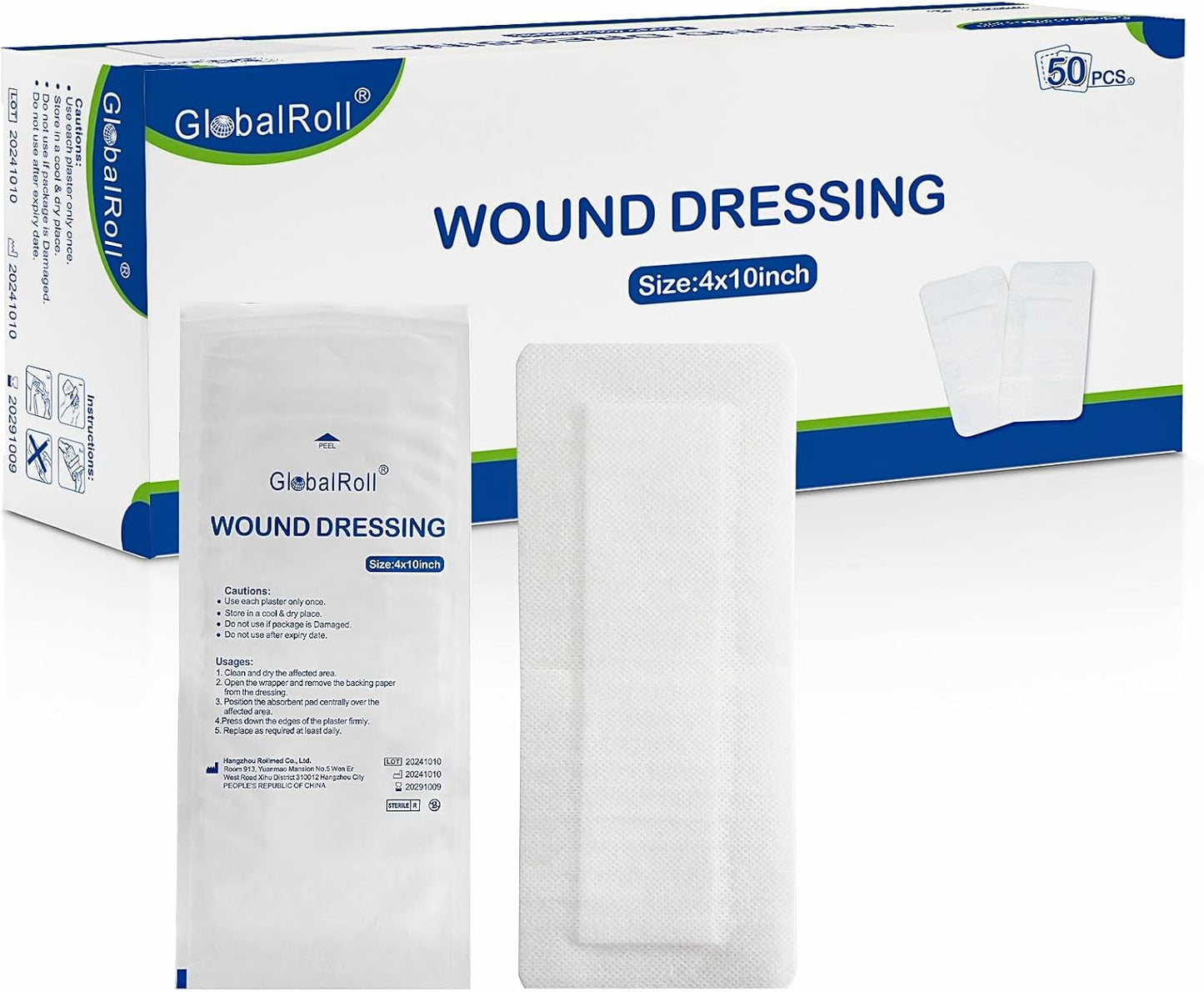 Island Dressing Bordered Gauze 4"x10", 50 Individually Packed Non-Stick Pad in Center with Adhesive Border,Soft Absorbent Medical Grade Dressing Gauze Pad for Wound Care and First Aid