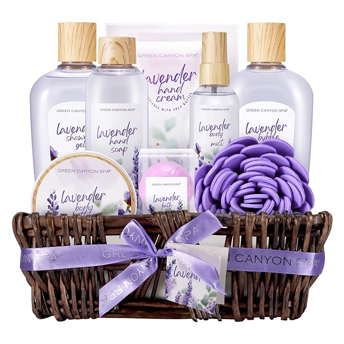 Spa Gift Baskets for Women, 10Pcs Lavender Spa Kit for Women, Bath Gift Set with Bubble Bath,Body Lotion Bath and Body Gift Set Christmas Gift Basket for Her Mothers Day Gifts for Mom