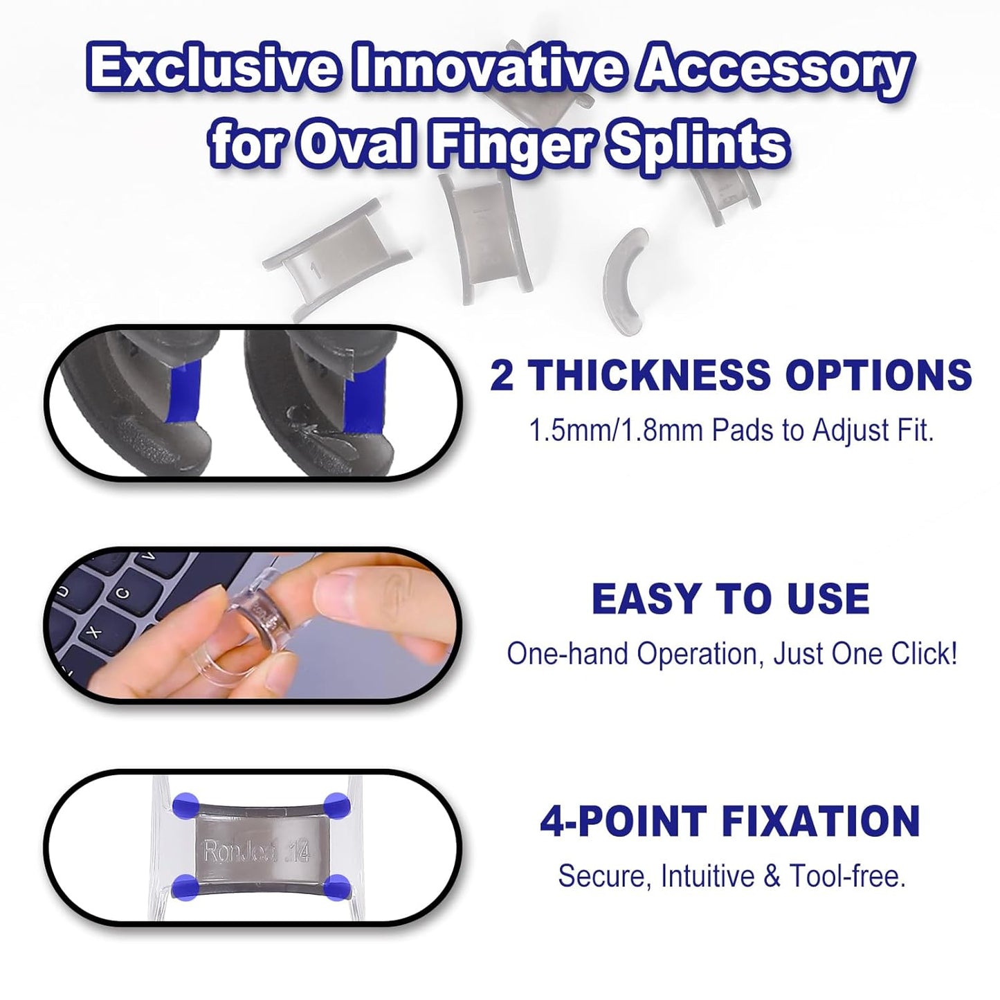 8Pcs Clear Oval Finger Splints & Click-Lock Adjustment Kit, 4 Graduated Finger Ring Splint & 4 Splint Adjustment, Finger Braces for Arthritis, Mallet, Straightening, Support (Size 8-11)