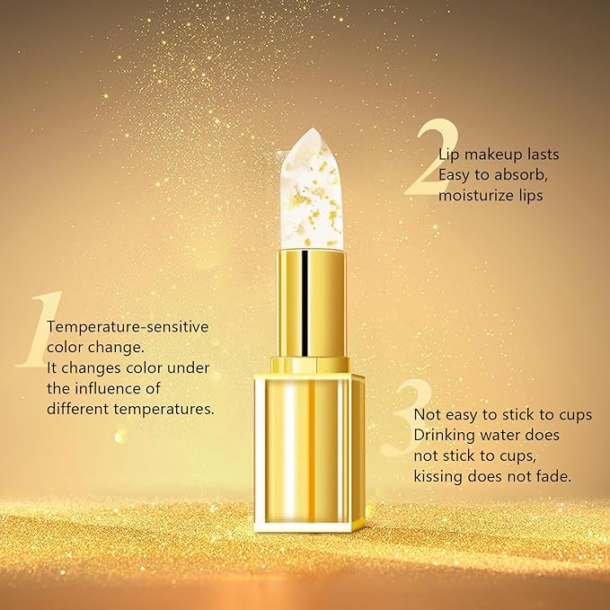 Transferproof Color Changing Lipstick, Gold Crystal Ph Lipstick Color Changing Lipsticks for Women Girls, Temperature Change Moisturizer,Long Lasting 24 Hours Moisturizing Glossy Shine Lip Gloss(2Pcs)