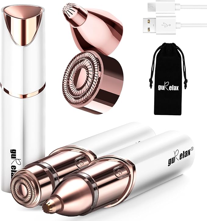 Eyebrow Facial Trimmer: 2 in1 Rechargeable Facial Hair Removal and Eyebrow Shaver - Face Lips Body Painless Facial Razor with Replacement Heads