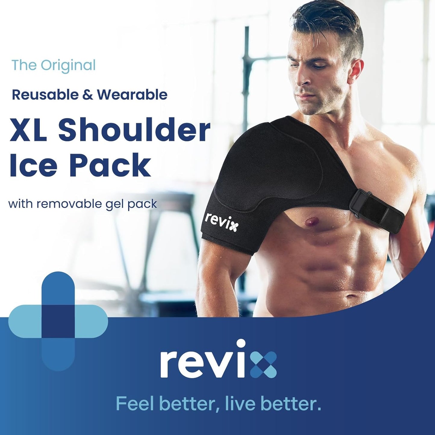 REVIX XL Shoulder Ice Pack for Rotator Cuff Cold Therapy, Reusable Gel Ice Pack Wrap Shoulder Brace with Extra Removable Coldfocus for Long-Lasting Cooling, Hot Cold Compression for Sport Recovery