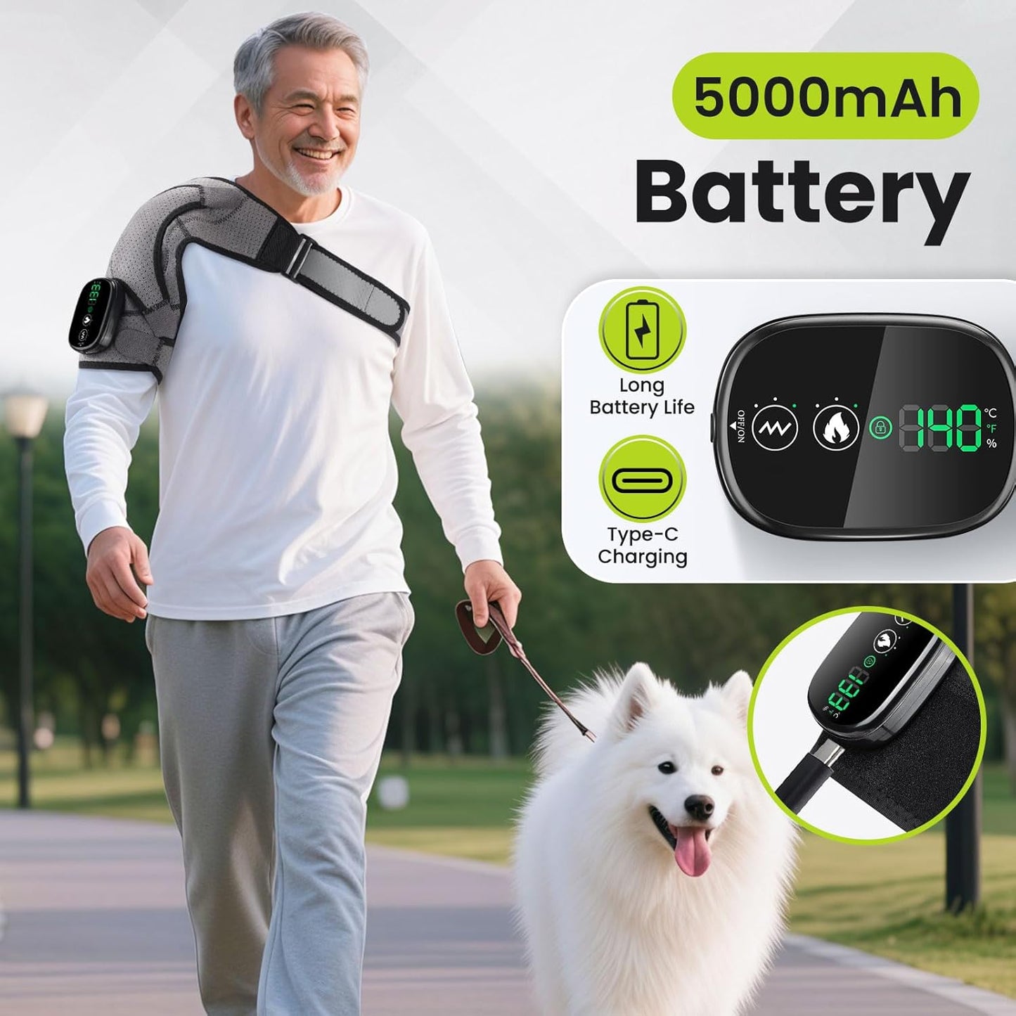 Cordless Shoulder Heating Pad with Vibration for Rotator Cuff Pain Relief, Arm Heated Massage Pad, Shoulder Support Brace with 3 Heating Levels & Vibration, Left or Right (Grey)