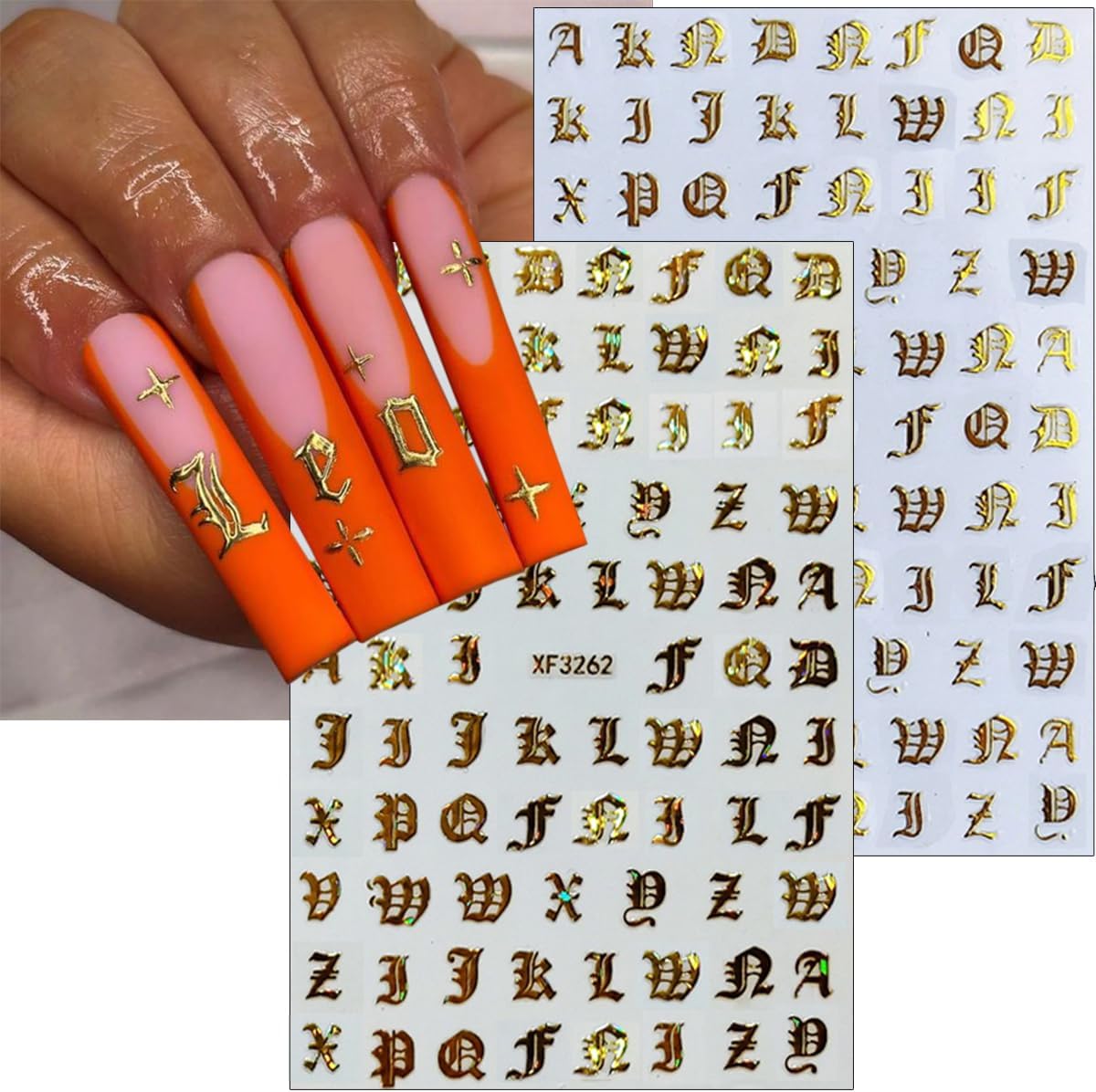 Old English Nail Stickers 8Sheets Holographic Old Letters Nail Art Stickers 8colors English Character Nail Design Decals Laser Glitter Gold Silver Letters Words Nail Art Supplies Decor for Women Girls