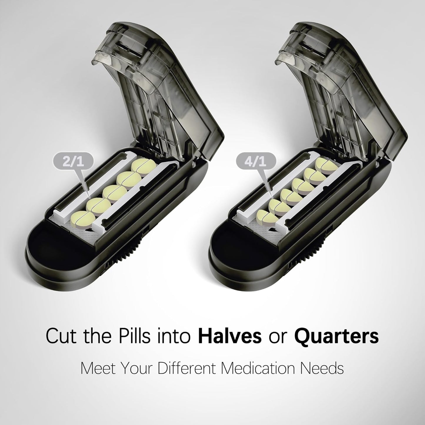 Pill Cutter Splitter for Small and Tiny Pills, Pill Cutter for Small or Large Pills, Pill Splitter for Multiple Pills at a Time with Centering Device and Stainless Steel Blade (Black)