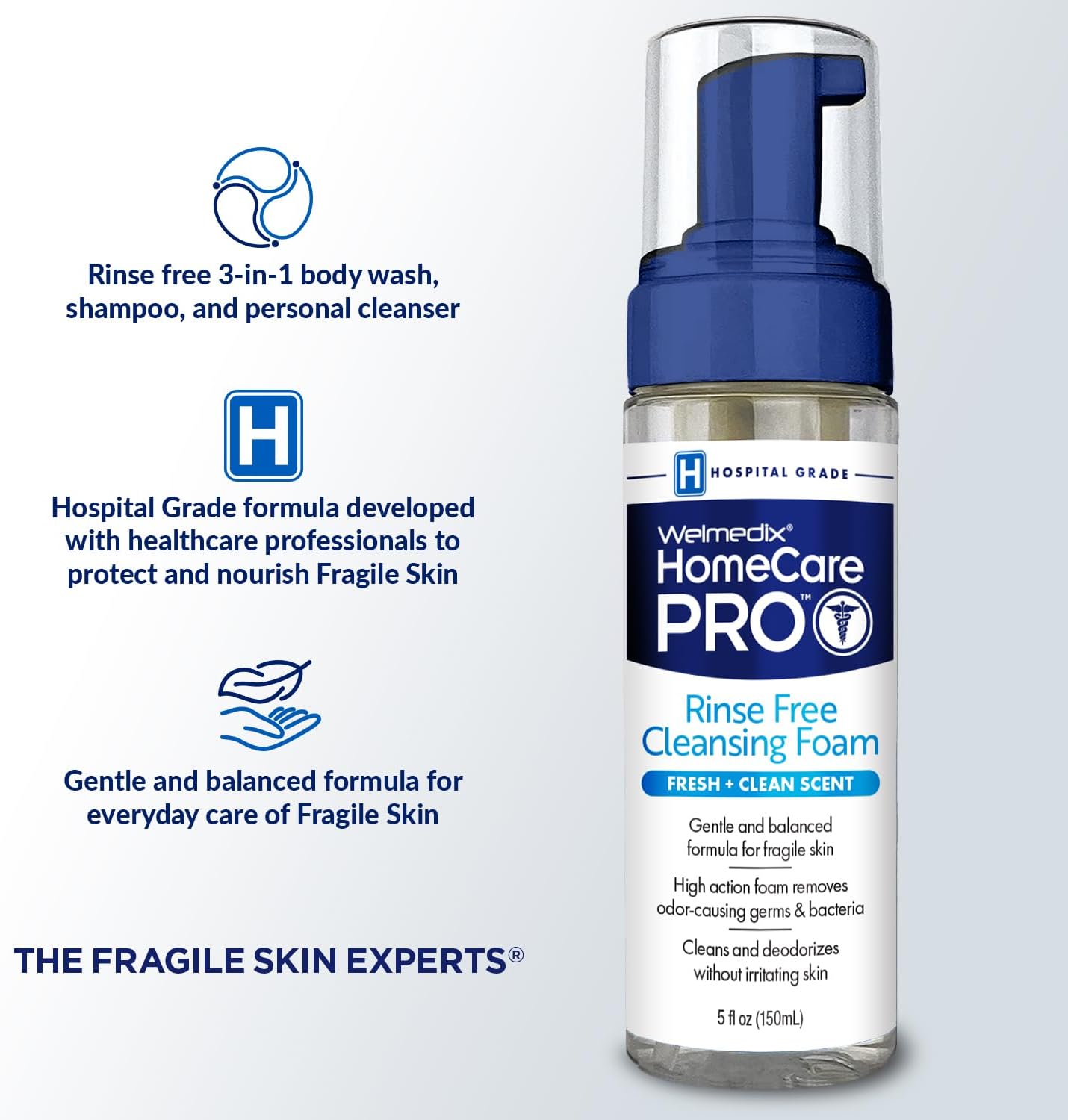 HomeCare PRO No Rinse Body Wash Cleansing Foam, Easier Cleansing for Caregivers Managing Incontinence, Pressure ulcers, bedsores + use with Adult Wipes, Disposable washcloth (5oz)