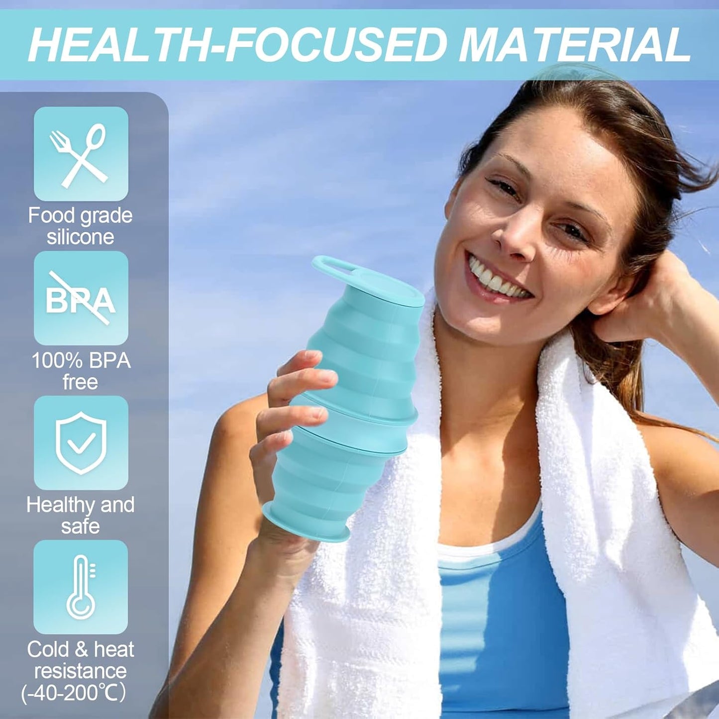 17oz Collapsible Water Bottle,Reuseable BPA Free Silicone Foldable Water Bottles for Outdoor, Travel Gym Hiking,Backpacking Portable & Leakproof,Portable Leak Proof Sports Water Bottle (B)