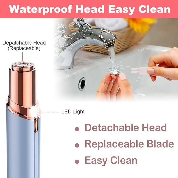 Facial Hair Remover, Removal Shaver for Women, Rosarden USB Rechargeable IPX6 Waterproof Eyebrow Face Razor Trimmer for Lips, Body, Arms, Mustaches, Fuzz and Chin (Blue)