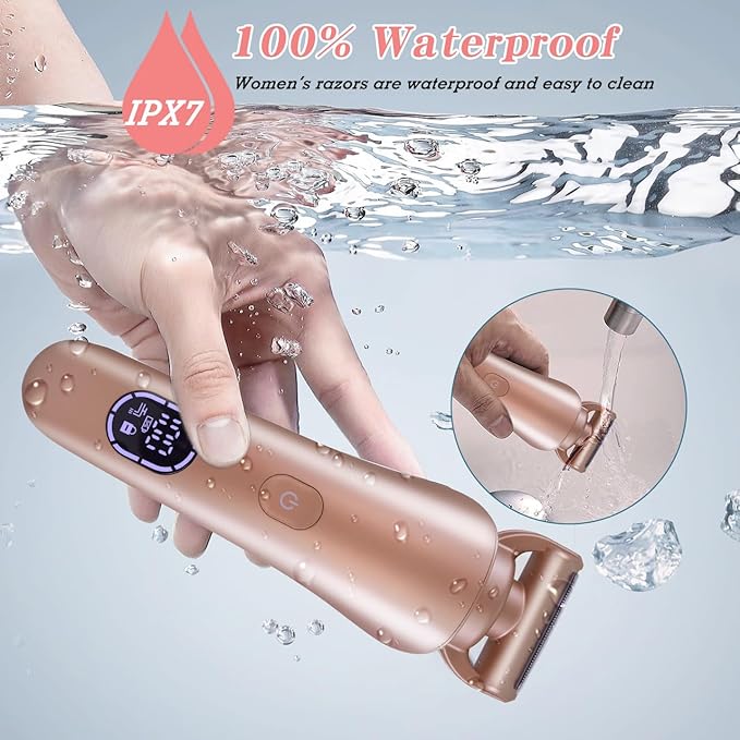 Electric Shaver for Women Bikini Trimmer Facial Hair Removal LED Display Womens Razors for Shaving IPX7 Waterproof Pubic Body Hair Trimmer