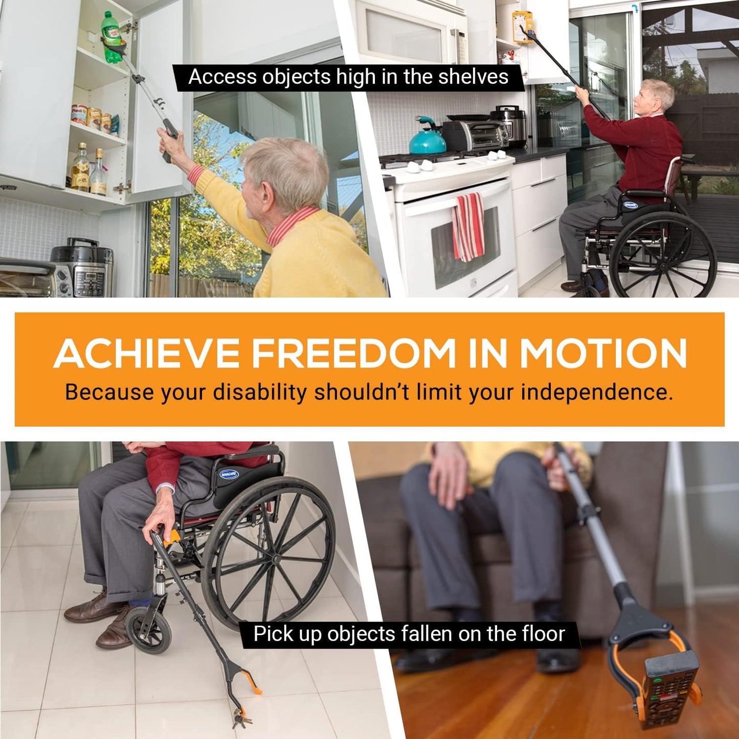 EZPIK® Grip Aid Tool Grabber Reacher + Magnets - Grabbers for Seniors, Trash Picker Upper Grabber - Trash Grabber Tool- Reacher Grabber Pickup Tool (Silver, 26" (Pack of 2))