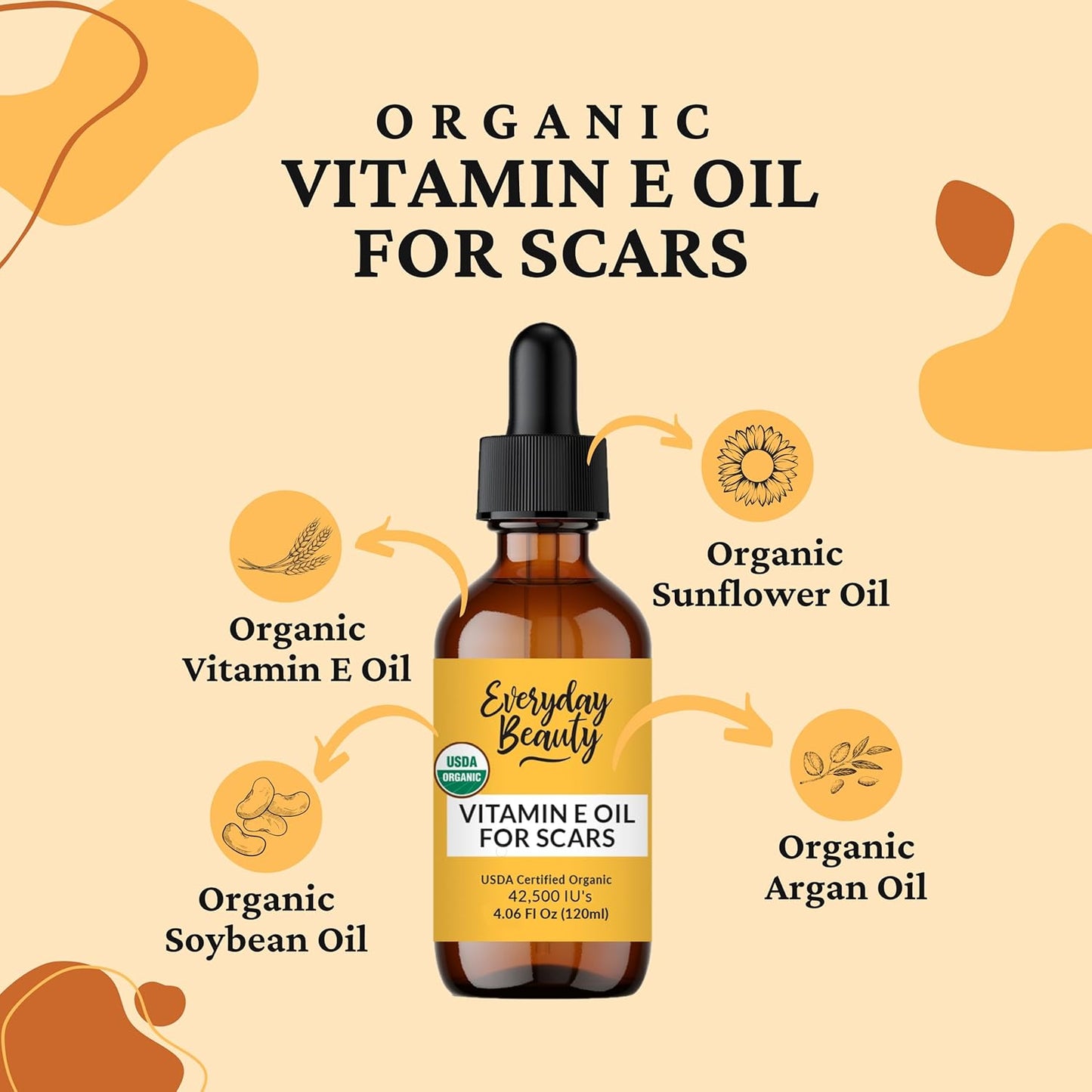 Organic Vitamin E Oil for Scars - All Natural & Vegan Skin Moisturizer 4.06oz - Light & Unscented Great for Scars After Surgery - Reduce Wrinkles, Anti Aging, Lighten Dark Spots -Face, Skin & All Over