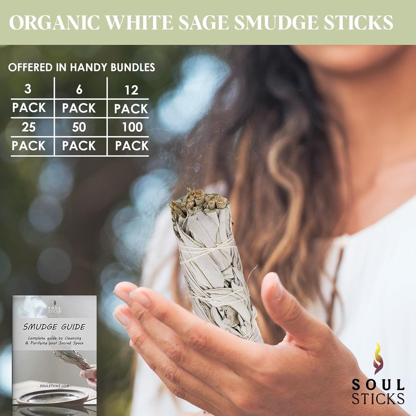 SOUL STICKS 9 Inch 6-Pack Organic California White Sage Smudge Sticks Bulk for Home Cleansing, Negative Energy Removal, Good Energy Meditation & Smudging Rituals | Pure Sage Bundles