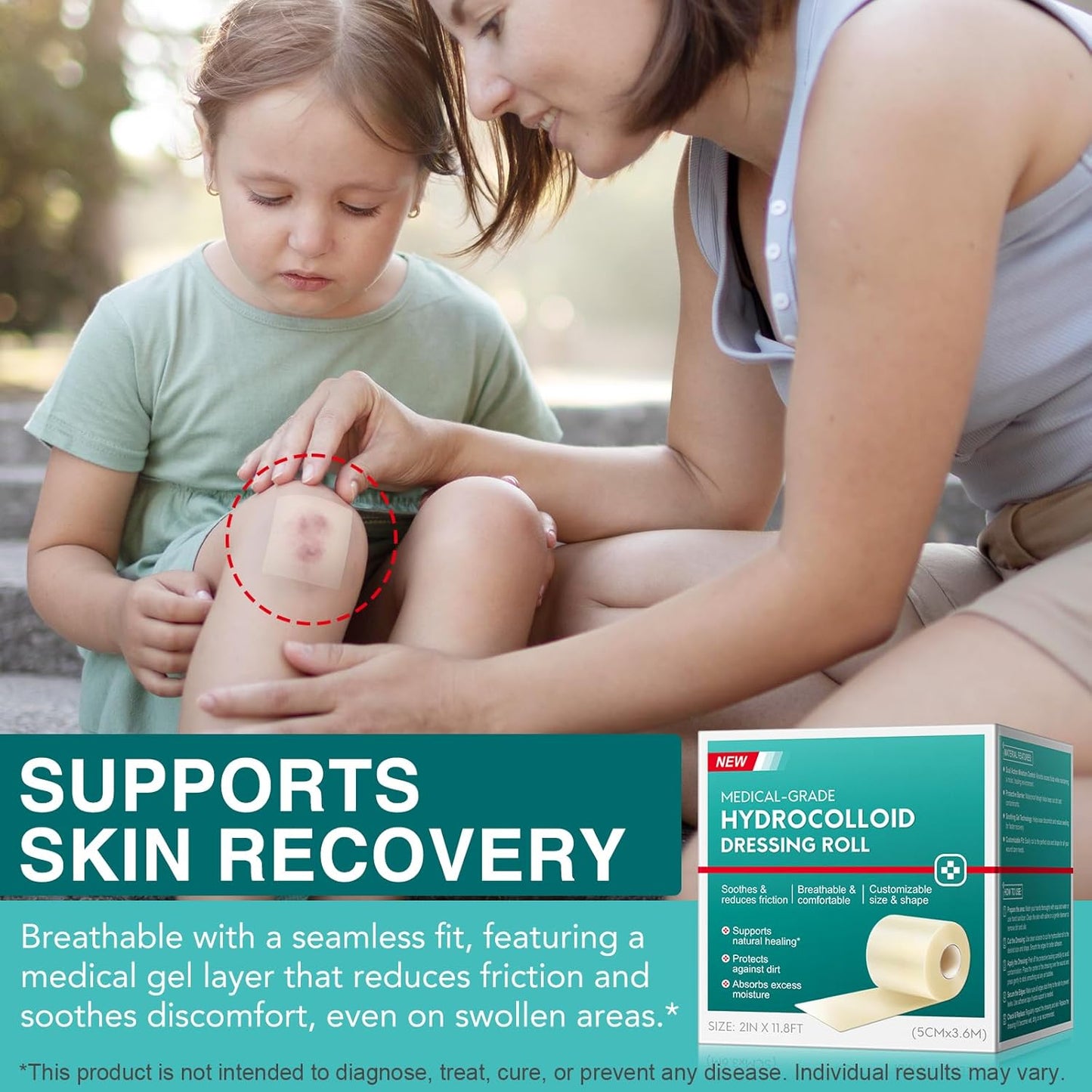 Hydrocolloid Roll 2in*11.8ft, Hydrocolloid Bandages for Wound Care, Flexible & Waterproof Cuttable Hydrocolloid Dressing Roll with Self-Adhesive