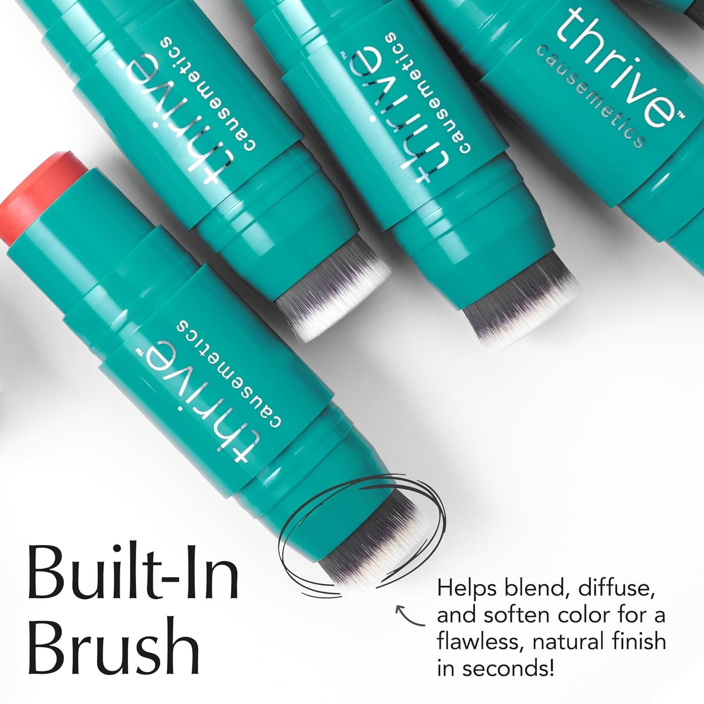 Thrive Causemetics Triple Threat Color Stick: Cream Blush Stick with Vitamin E, Evening Primrose Oil, Waterproof Smudge Proof Face Makeup, Olivia (Peachy Pink Shimmer)