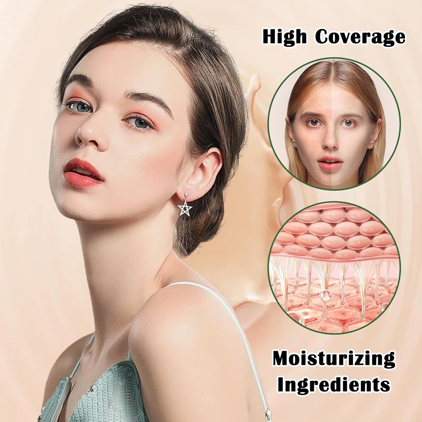 2PCS Air Cushion CC Cream Mushroom Head Foundation,Full Coverage Liquid Makeup Foundation,Oil Control Long Lasting Moisturizing BB Cream Foundation Makeup,Matte Concealer for All Skin Types(Natural)