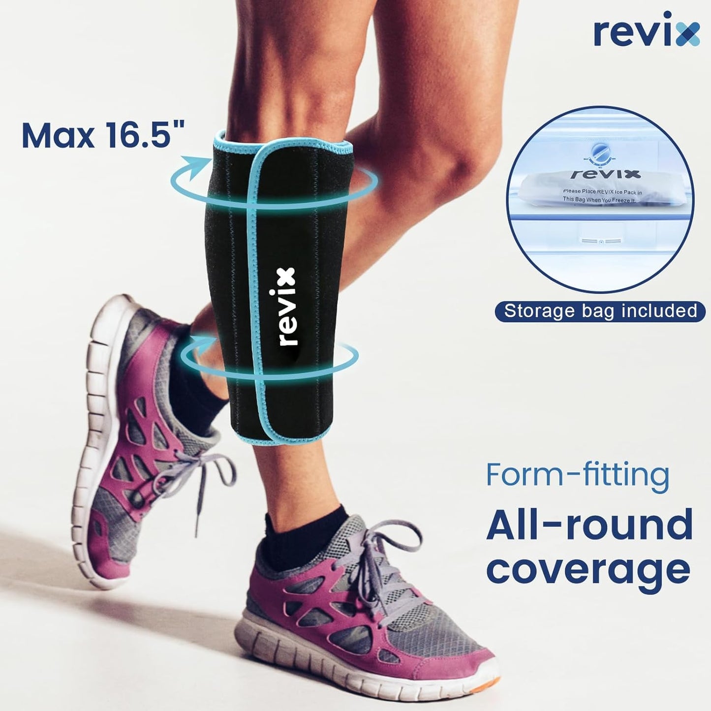 REVIX Shin Ice Pack Reusable Leg Ice Pack Wrap Cold Therapy Compression Sleeve for Calf, Elbow, Arm and Knee Discomfort Recovery and Support, 360° Full Coverage