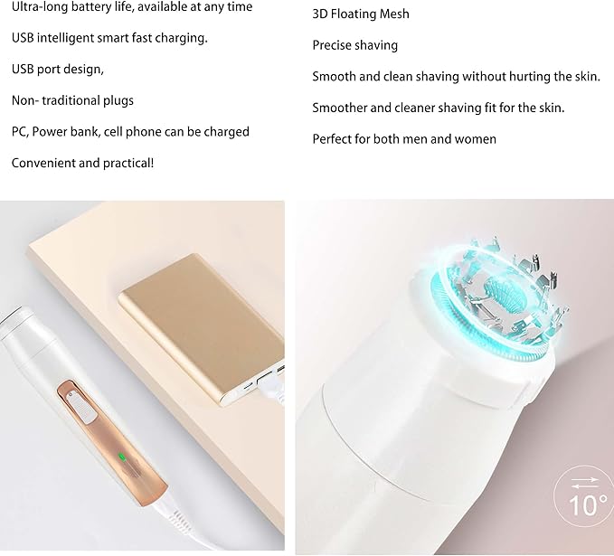 Womens Electric Razor, Face Shaver, Facial Hair Remover, Electric Bikini Trimmers for Legs, Travel Razor for Eyebrow Ear Nose Hair Lip Beard Armpit (Gold 4 in 1