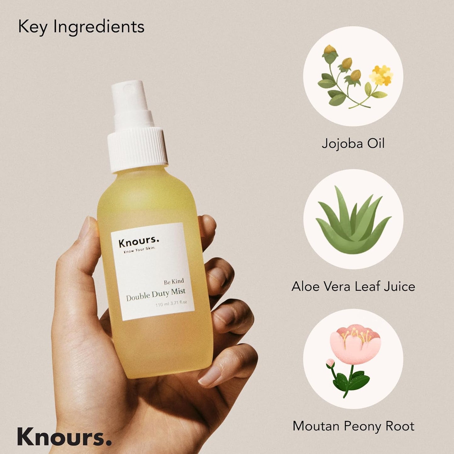 Knours Korean Cycle-Conscious 3 M's Hydrating Jojoba Oil + Aloe Vera H2O | Knours Be Kind Face Mist Spray | Vegan Squalane | Dry, Sensitive Skin | for Redness | EWG Verified |110ml/3.72oz