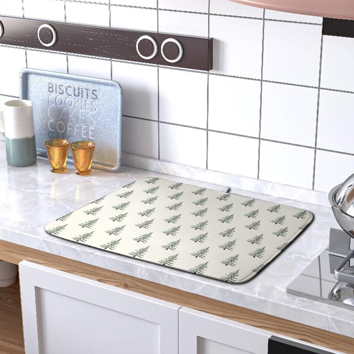 Christmas Tree Dish Drying Mat Winter Xmas Holiday Drying Mats Microfiber Absorbent Dishes Drying Pad Reusable Washable Kitchen Countertop Protector Dish Drainer Rack Mat 16x18 Inch