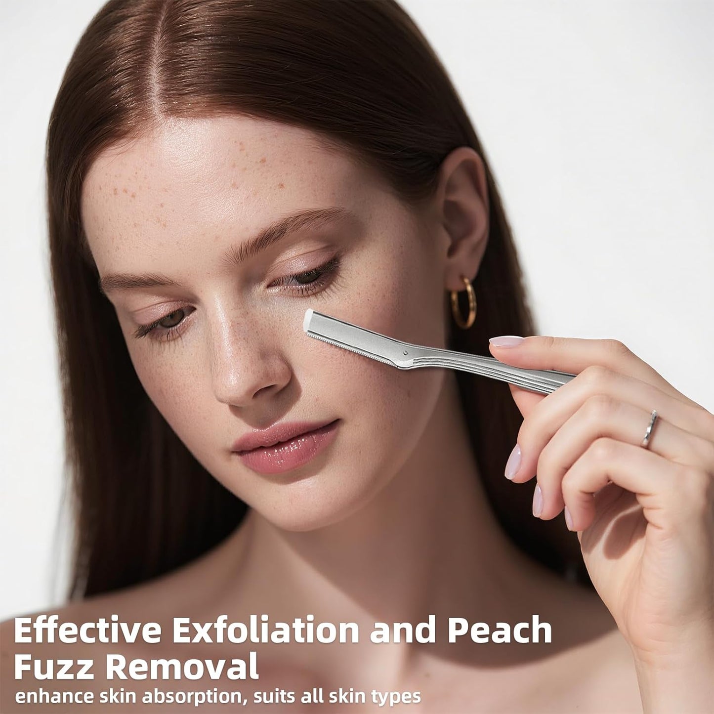 Dermaplane Razor for Women Face, Stainless Steel Handle with 6 Replaceable Blades, Huauoo Face Razors for Women, Peach Fuzz Remover, Eyebrow Trimmer, Dermaplaning Tool for Face Exfoliation (Silver)