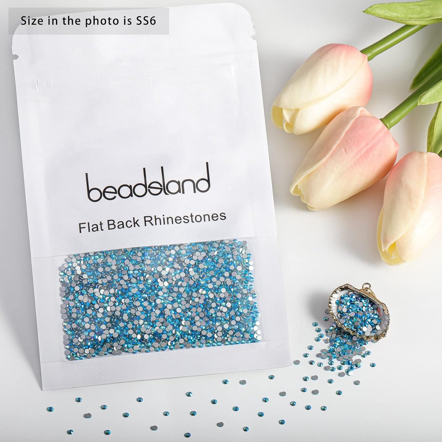 Beadsland 1440 Pieces Flat Back Crystal Rhinestones Round Gems,Aquamarine AB,SS6,1.9-2.1mm