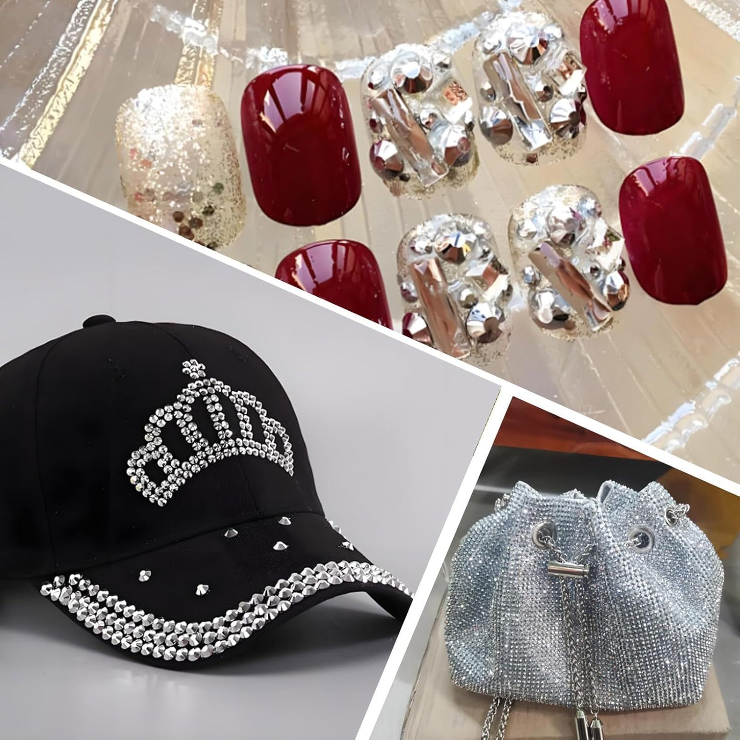 2000 PCS SS16 Flatback Rhinestones,12-Facet Diamond-Cut Glass Gems for Nail Art,Clothing,DIY Crafts,Glue-On Decoration Stones with Silver Backing,Silver Hematite