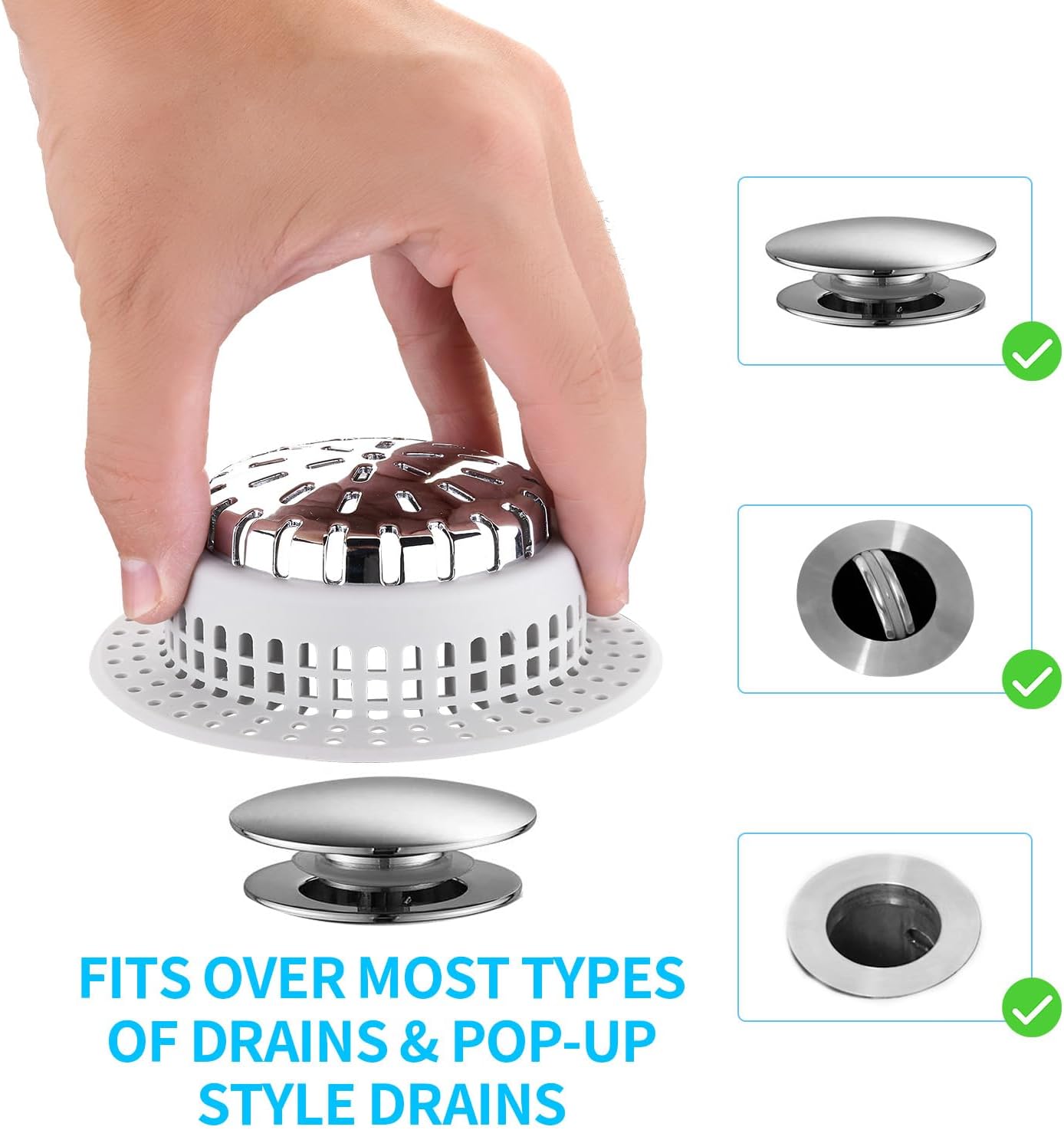 Shower Drain Hair Catcher, Shower Drain Cover, Bathtub Drain Hair Catcher for Pop-Up & Regular Drains (Top Small)