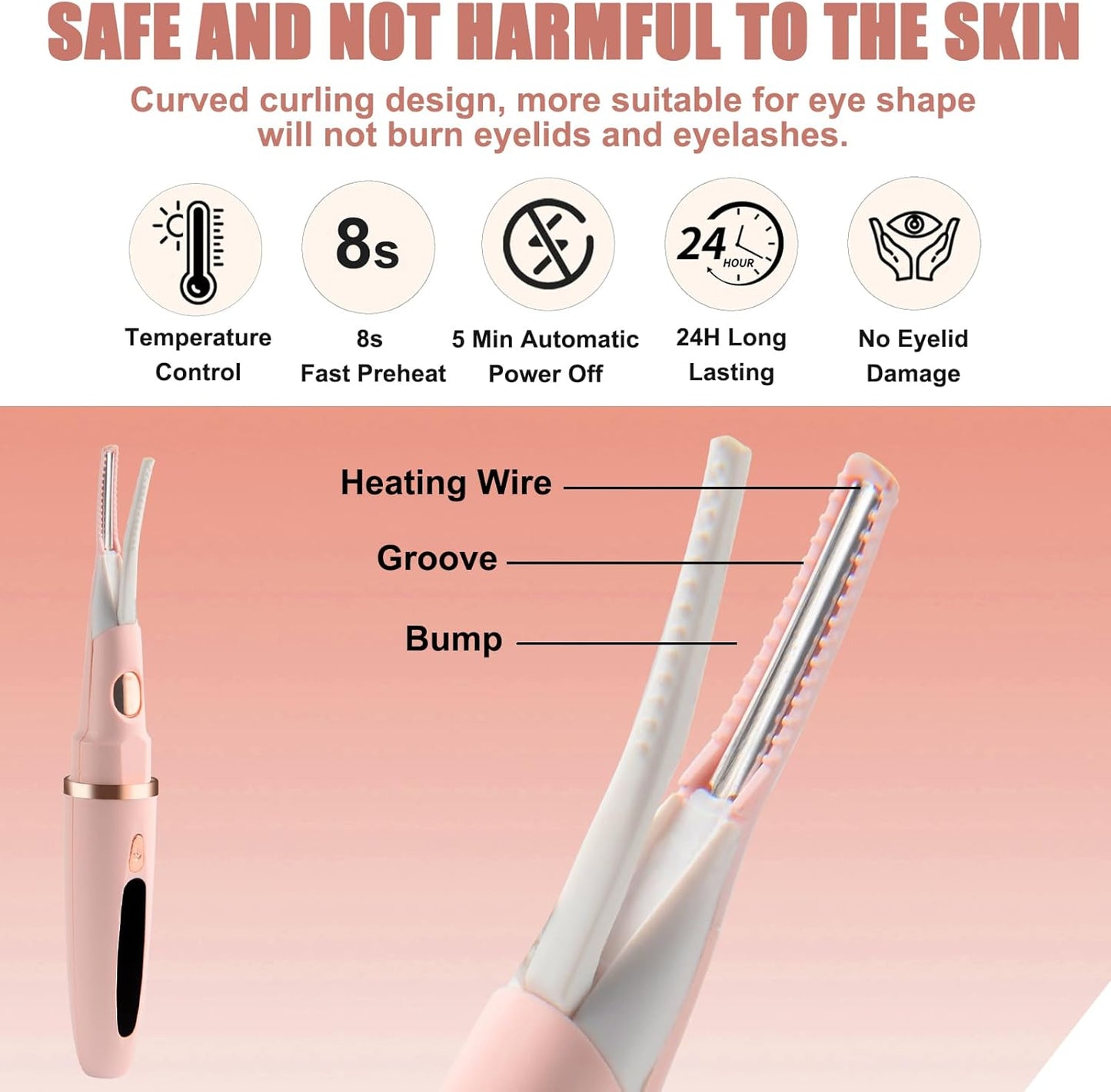 Heated Eyelash Curlers - 2 in 1 Clip- Type Heated lash Curler Best Seller Electric Eyelash Curler LED Display 3 Temp Settings for Makeup Tools USB Rechargeable Natural Curling 24H Long Lasting-Pk C1A