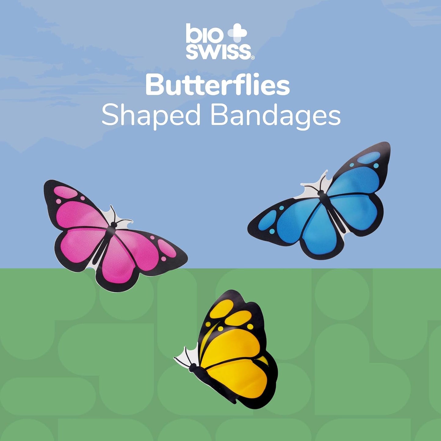 BioSwiss Kids Bandages, Butterfly Shaped Self Adhesive Bandage Set, Latex Free, Sterile Wound Care, 24 Count